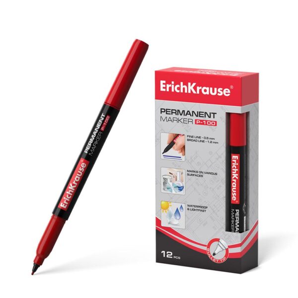 Permanentinis žymeklis P-100, ErichKrause, 0.5-1.2mm (RED)