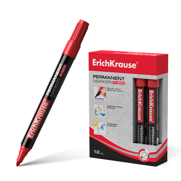 Permanentinis žymeklis P-200, ErichKrause, 0.8-2.2mm (RED)