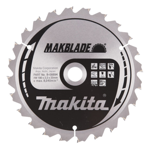 Diskinis pjūklas medžiui Makita MAKBLADE 190X2.2X20mm 5° T24