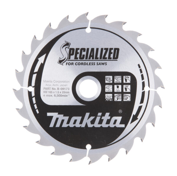 Diskinis pjūklas medžiui Makita 165x1,5x20mm 20° T24 SPECIALIZED