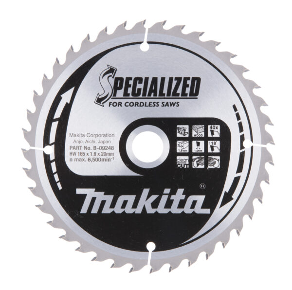 Diskinis pjūklas medžiui Makita 165X1.6X20mm 18° T40 SPECIALIZED