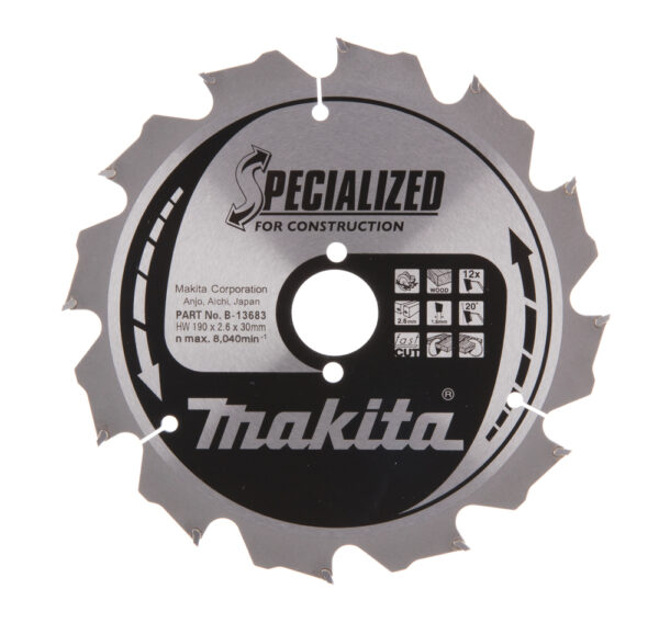 Diskinis pjūklas medienai su vinimis Makita 190X2.6X30mm 20° T12 SPECIALIZED