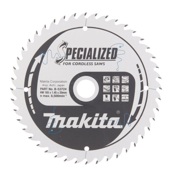 Diskinis pjūklas Makita medienai/MDF/laminatui 165X1.45X20mm 23° T44 SPECIALIZED