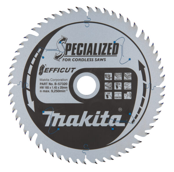 Diskinis pjūklas Makita medienai/MDF/laminatui 165X1.45X20mm 23° T56 EFFICUT