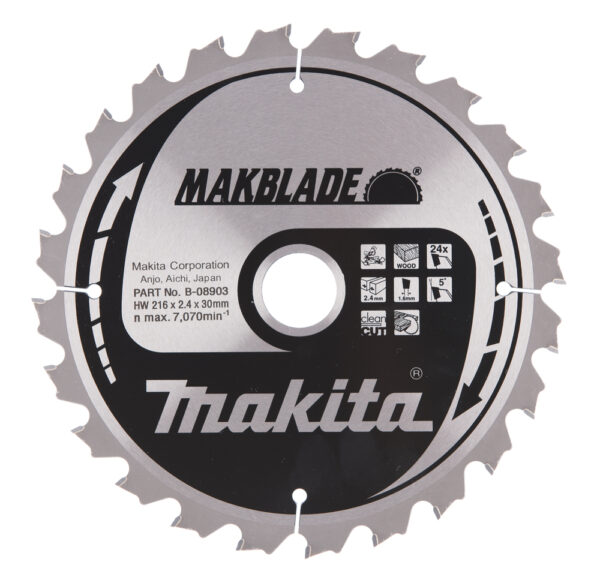 Diskinis pjūklas medienai Makita MAKBLADE 216X2.4X30mm 5° T24
