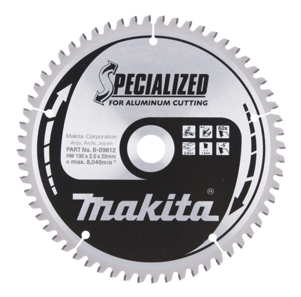 Diskinis pjūklas aliuminiui Makita SPECIALIZED 190X2X20mm -5° T60 T.C.T
