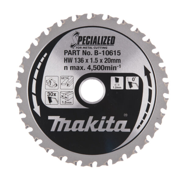 Diskinis pjūklas metalui Makita SPECIALIZED 136X1.5X20mm 0° T30 T.C.T