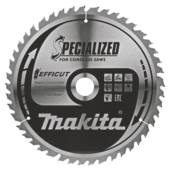 Diskinis pjūklas medienai Makita EFFICUT 260X2.15X30mm 10° T45 T.C.T