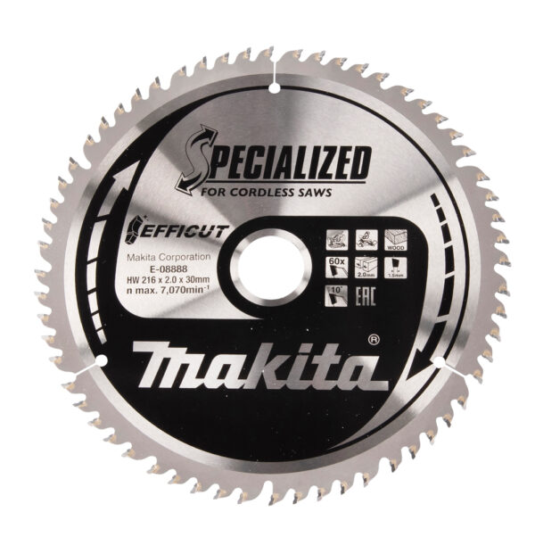 Diskinis pjūklas medienai Makita 216X30X2,0MM 10° T60 T.C.T
