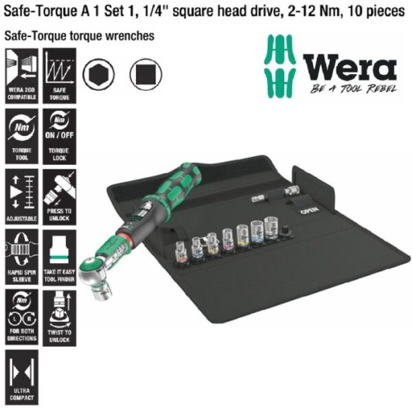 Dinamometrinis raktas Wera su priedais A1 Set 1, 1/4" 2-12 Nm (10 vnt.)