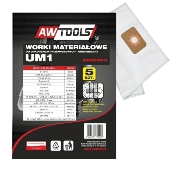 Filtro maišas AWT UM1, GAS35/VC3011L/VC3510L