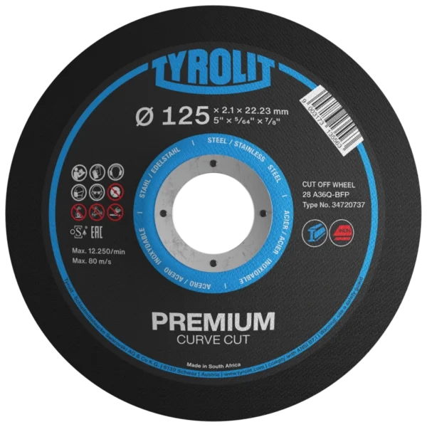 Pjovimo diskas Tyrolit Premium*** 2in1 Curve-Cut 28 125x2,1x22,23 A36Q-BFP
