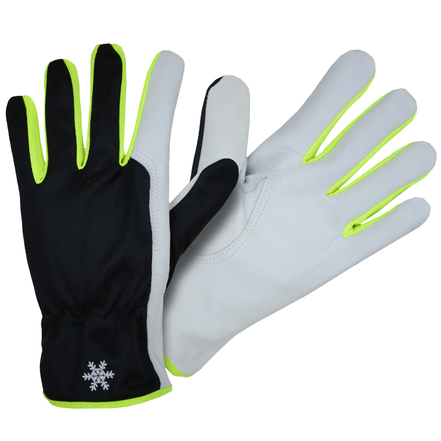 Žieminės odinės darbo pirštinės su žaliais tarpupirščiais, dydis 10