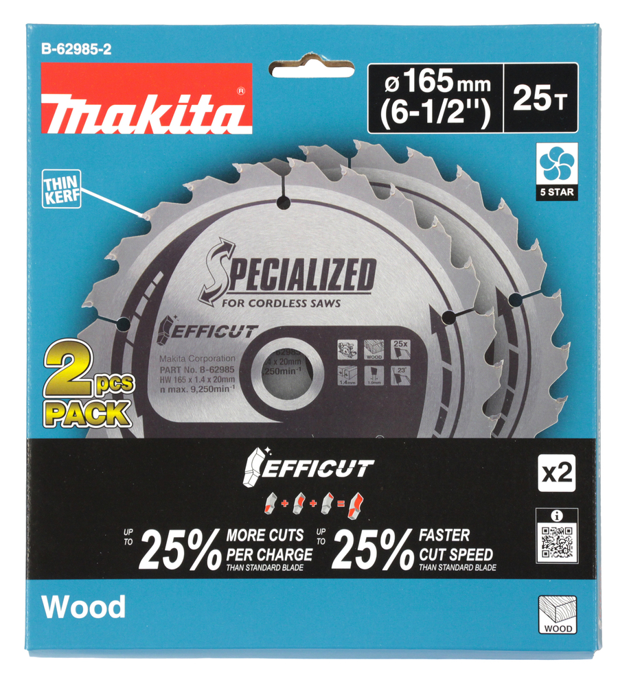 Diskinis pjūklas Makita medienai/MDF/laminatui 165X1.4X20mm 23° T25 EFFICUT (2 vnt.) - Image 2