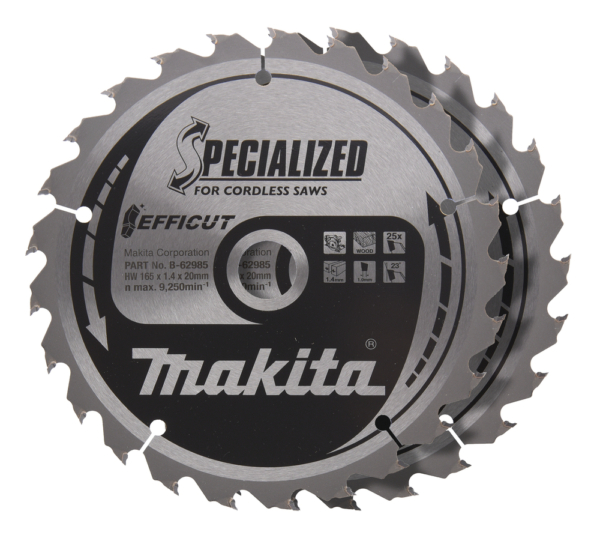 Diskinis pjūklas Makita medienai/MDF/laminatui 165X1.4X20mm 23° T25 EFFICUT (2 vnt.)