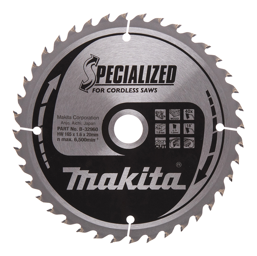 Diskinis pjūklas medžiui/plokštei Makita 165x1,6x20mm 20° T40 SPECIALIZED