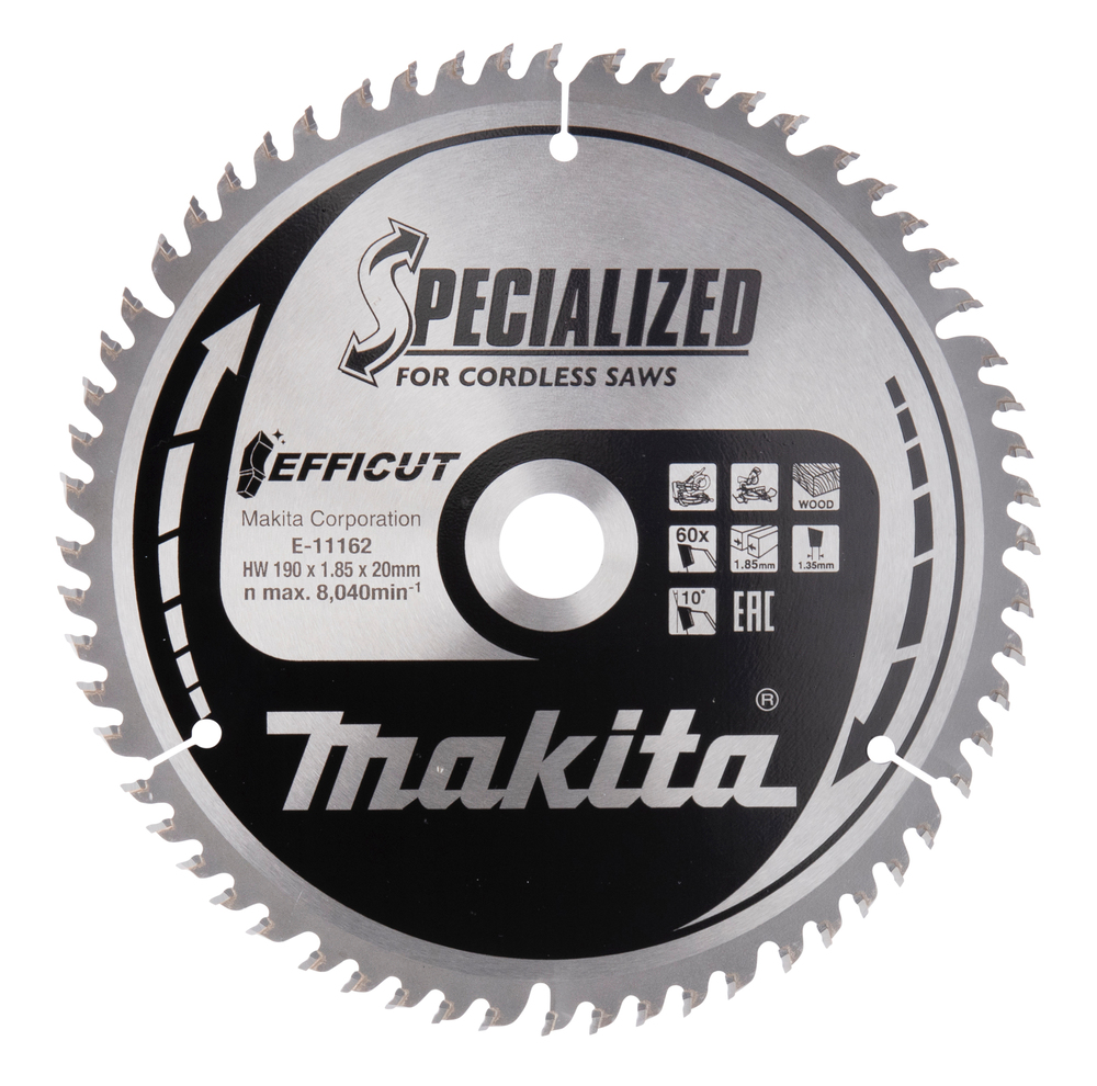 Diskinis pjūklas medžiui/plokštei Makita EFFICUT 190X1.85X20mm 10° T60